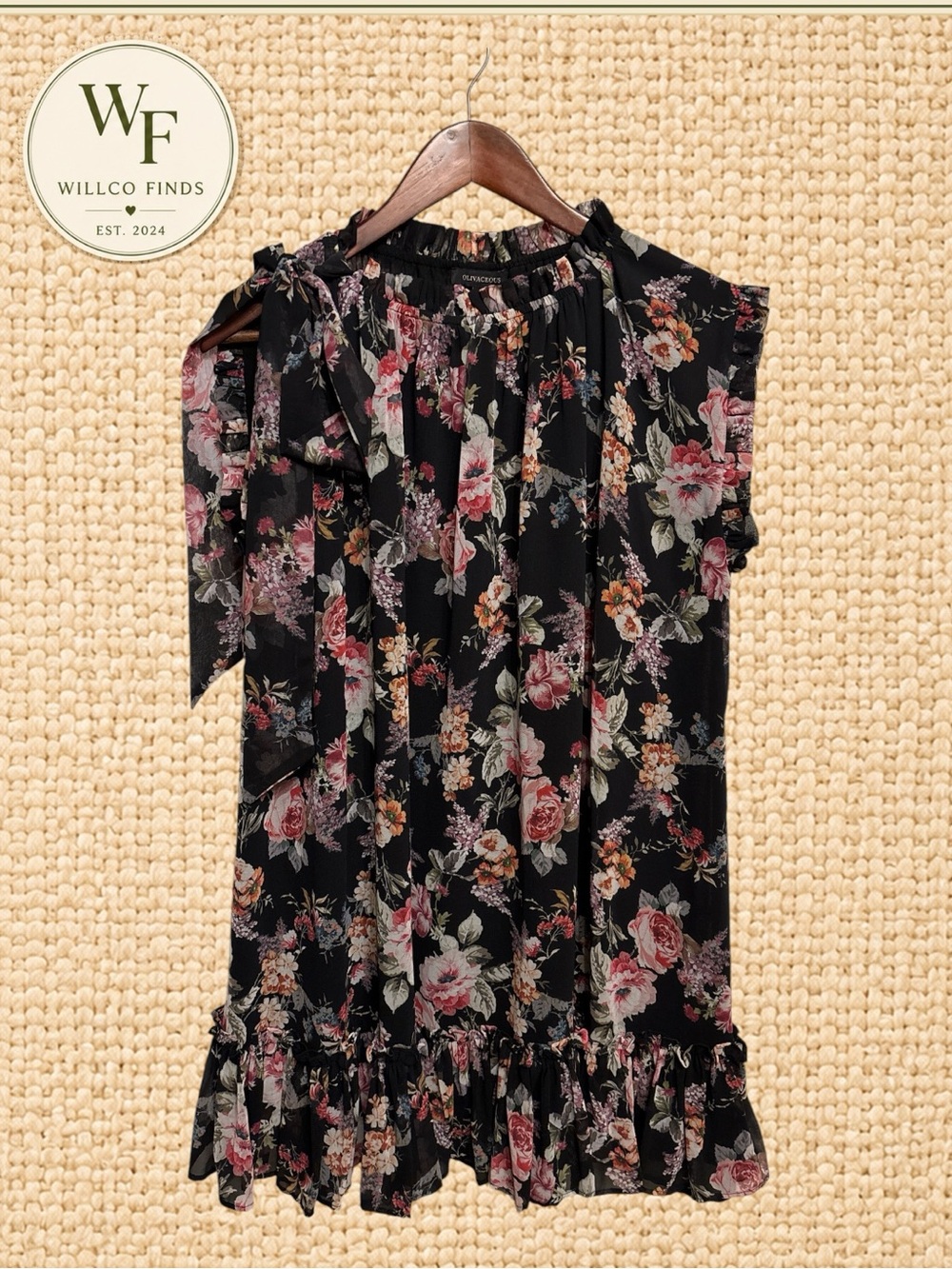 Olivaceous Black Floral Ruffle & Detailed Women’s Dress Size Small Boho Romantic